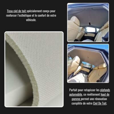 Tissu ciel de toit beige crème nid d'abeille pour Volkswagen, 160cm de large.